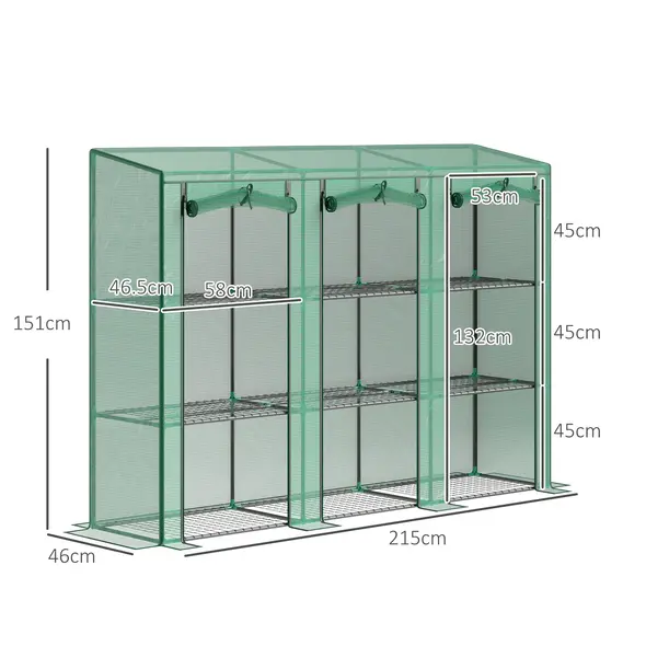 Outsunny 46 x 215cm Nine-Shelf Greenhouse - Green - 3