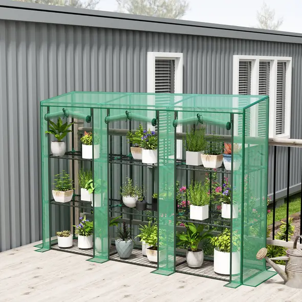 Outsunny 46 x 215cm Nine-Shelf Greenhouse - Green - 2