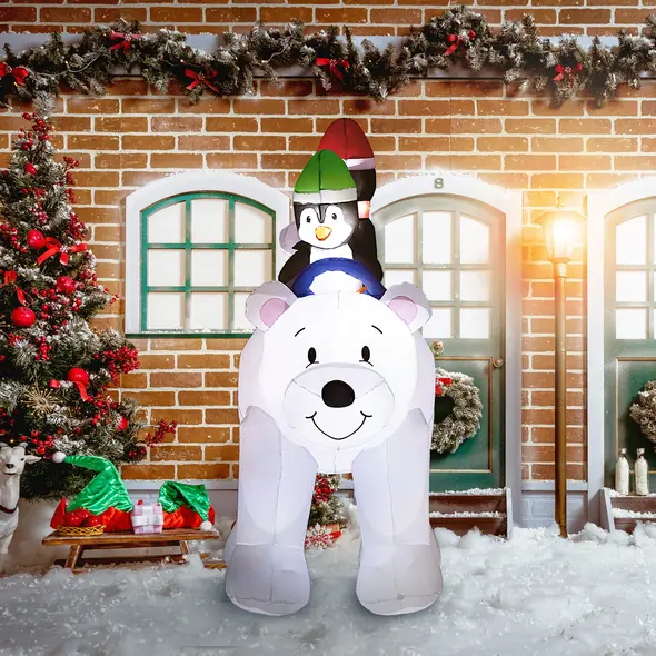 Outsunny 6.4ft Inflatable Polar Bear and Penguin Christmas Inflatable - 2