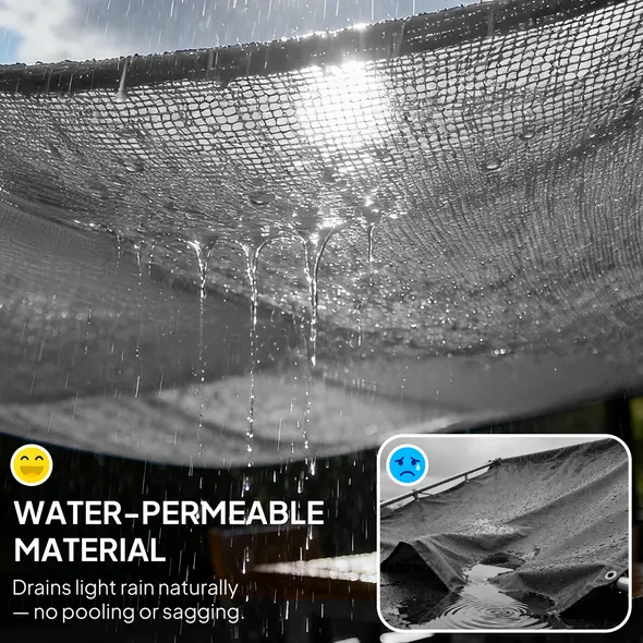 Outsunny 4x4x4m Triangle Sun Shade Sail, Outdoor UV Protection HDPE Canopy, Patio Deck Shelter with Steel Rings and Ropes, Grey - 6