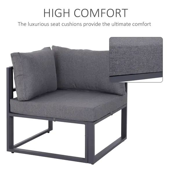 Outsunny 6 PCs Outdoor Indoor Sectional Corner Sofa Set Thick Padded Cushions Aluminium Frame 5 Seaters 1 Coffee Table Grey - 5
