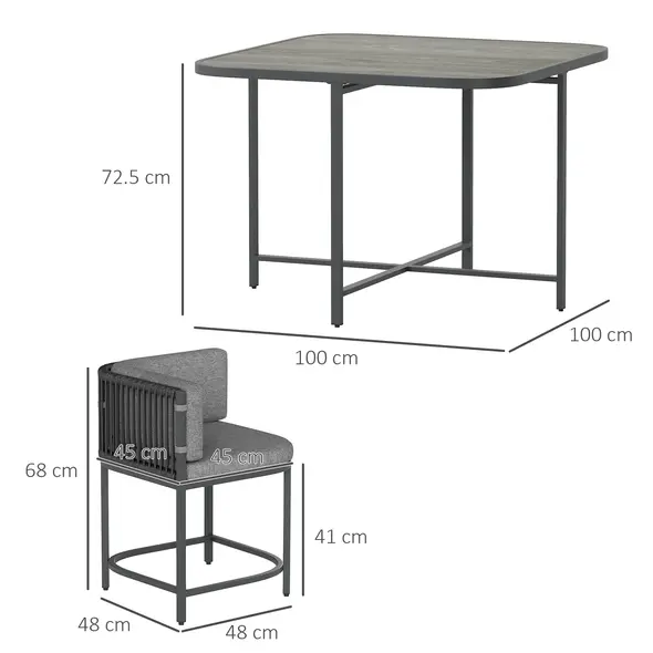 Outsunny 4-Seater Rattan Cube Garden Furniture Set with Cushions - Charcoal Grey - 3