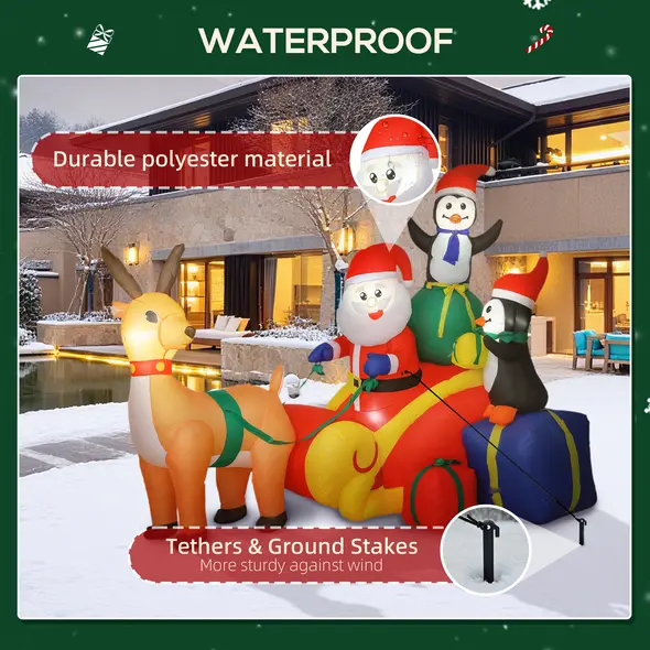 Outsunny 6ft Inflatable Santa Sleigh Decoration, with Accessories - 6