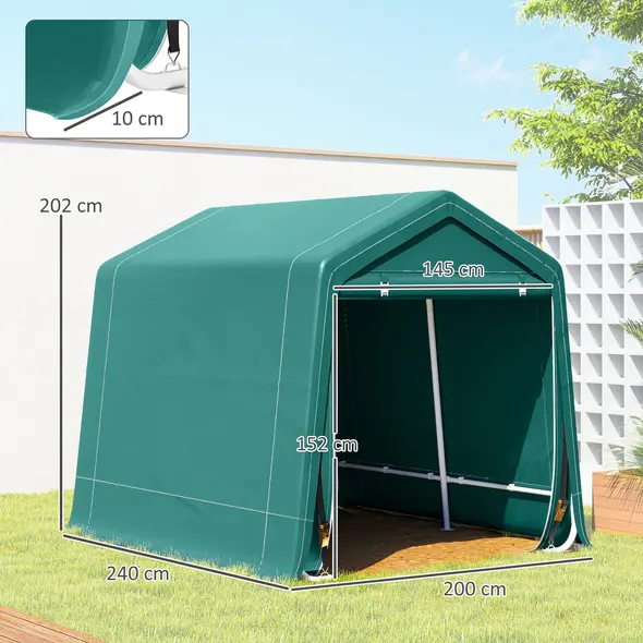 Outsunny 8 x 6.5 ft Outdoor Garden Storage Shed, Waterproof Bike Tent with Double Roll-up Zipper Door for Garden Tools, Green - 3