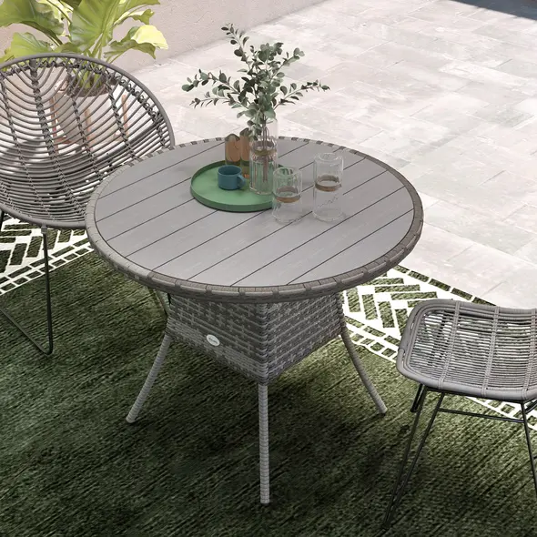 Outsunny 90 cm Wood-Effect Rattan Garden Table - Grey - 8
