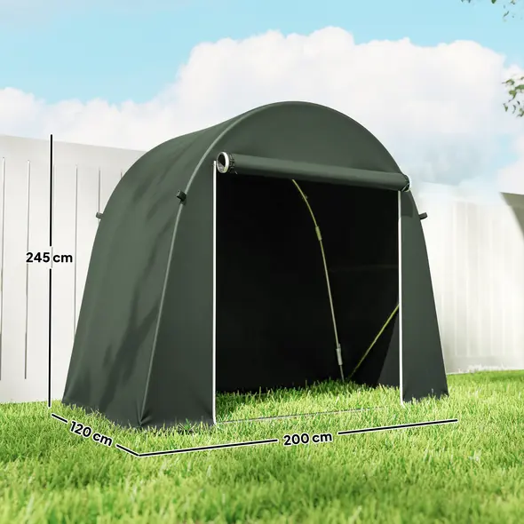 Outsunny 8 x 4 ft Garden Storage Tent, Waterproof Bike Tent with Roll-up Zipper Door and Galvanised Metal Frame, Green - 3
