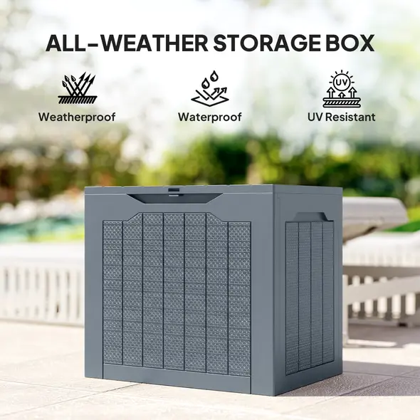 Outsunny 93L Plastic Garden Storage Box, Outdoor Storage Box with Handles, Waterproof Outdoor Storage Container, Light Grey - 7