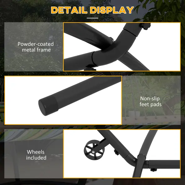 Outsunny 9.5ft Hammock Stand, Portable Hammock with Wheels, Adjustable Hammock Net Stand with Carry Bag, for String-style, Brazilian-style, Flat-style, Rope-style Hammocks, Black - 6