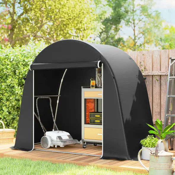 Outsunny 8 x 4 ft Garden Storage Tent, Waterproof Bike Tent with Roll-up Zipper Door and Galvanised Metal Frame, Dark Grey - 2