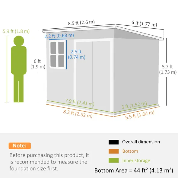 Outsunny 8.5 x 6ft Storage Shed Galvanised Steel Garden Shed, Metal Shed with Foundation Kit, Window, Lockable Wide Doors and Air Vents for Outdoor Patio, Dark Grey - 3