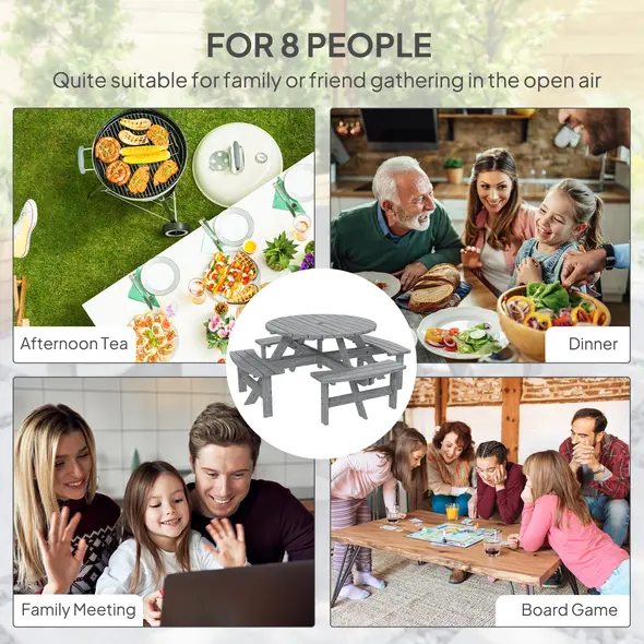 Outsunny 8-Seater Wooden Picnic Set-Fir Wood - 7