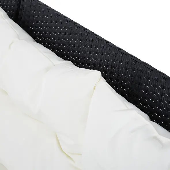 Outsunny 8-Seater Garden Rattan Furniture Rattan Corner Dining Sofa Set Wicker Conservatory Furniture Lawn Patio Coffee Table Foot Stool w/Cushion-Black - 9