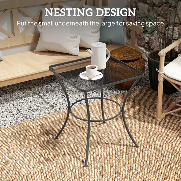 Outsunny 60cm Square Garden Table, Outdoor Metal Bistro Side Desk with Mesh Top, Black - 4