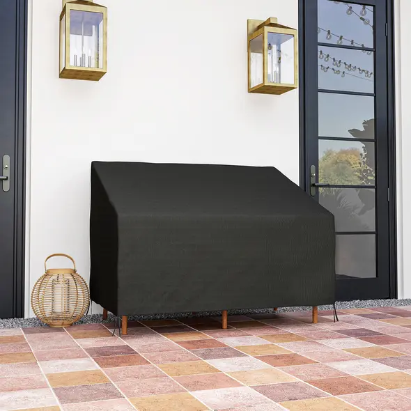 Outsunny 600D Oxford Cloth Furniture Cover, 2 Seater Sofa Protector for Garden Patio, Outdoor, Waterproof, Black, 140L x 84W x 56/94H cm - 7