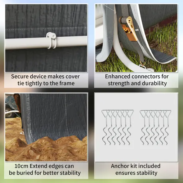 Outsunny 8 x 6.5 ft Outdoor Garden Storage Shed, Waterproof Bike Tent w/ Double Roll-up Zipper Door for Garden Tools, Dark Grey - 6