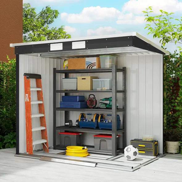 Outsunny 7 x 4ft Galvanised Steel Garden Shed, with Foundation Kit - Dark Grey - 8