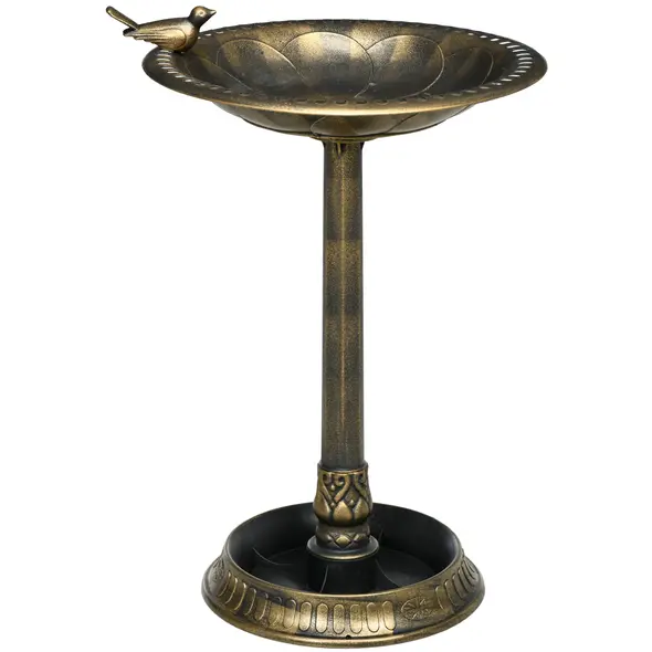 Outsunny 72cm Tall Antique Bird Bath for Garden, Vintage Style Birdbath with Bird Decoration and Flower Planter Base, Bird Bath Bowl for Outdoor, Bronze Tone - 1
