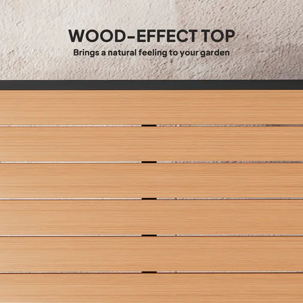 Outsunny 78 cm Garden Dining Table for 4 People, Square Outdoor Coffee End Side Table with Aluminium Legs, Natural Wood Finish - 4