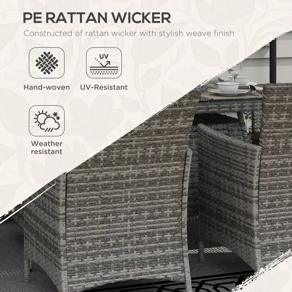 Outsunny 7 Pieces Outdoor Rattan Garden Furniture with Fire Pit Table, 6 Seater Garden Table and Chairs with Cushions, Rattan Dining Set with Propane Heater Table, Windscreen, 50,000 BTU, Grey - 4