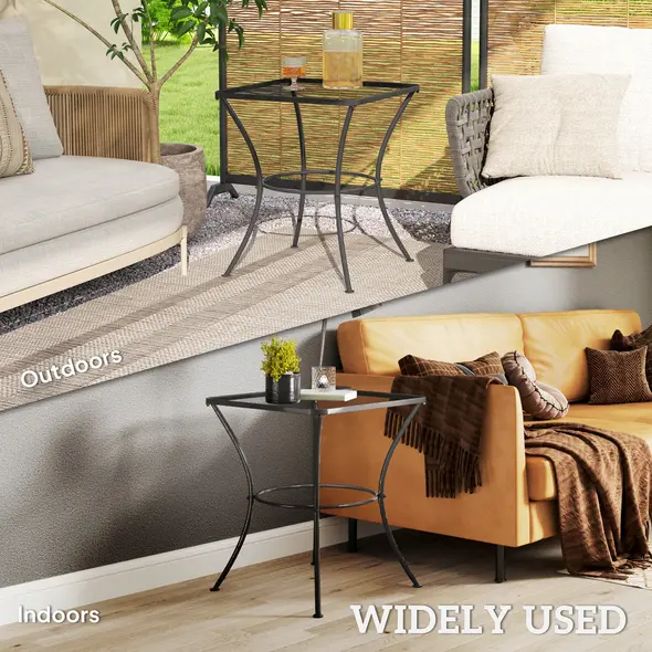 Outsunny 60cm Square Garden Table, Outdoor Metal Bistro Side Desk with Mesh Top, Black - 6