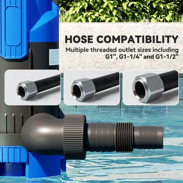 Outsunny 750W Submersible Water Pump for Dirty/Clean Water, 20000L/H Electric Sump Pump with Float Switch, Drain Water from Garden Pond, Hot Tub, Ditches, Portable and Lightweight - 6