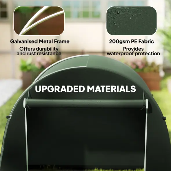 Outsunny 8 x 4 ft Garden Storage Tent, Waterproof Bike Tent with Roll-up Zipper Door and Galvanised Metal Frame, Green - 4