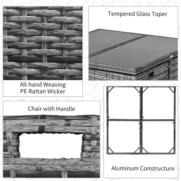 Outsunny 8-Seater Rattan Dining Set Garden Furniture Cushion Seat Woven Rattan Grey - 4