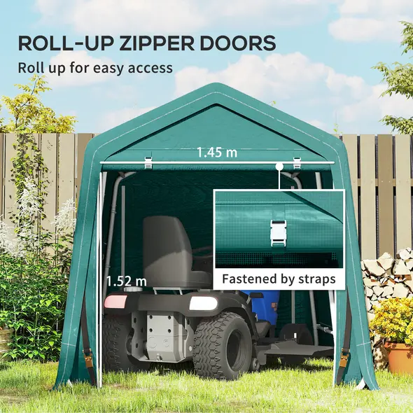 Outsunny 8 x 6.5 ft Outdoor Garden Storage Shed, Waterproof Bike Tent with Double Roll-up Zipper Door for Garden Tools, Green - 5