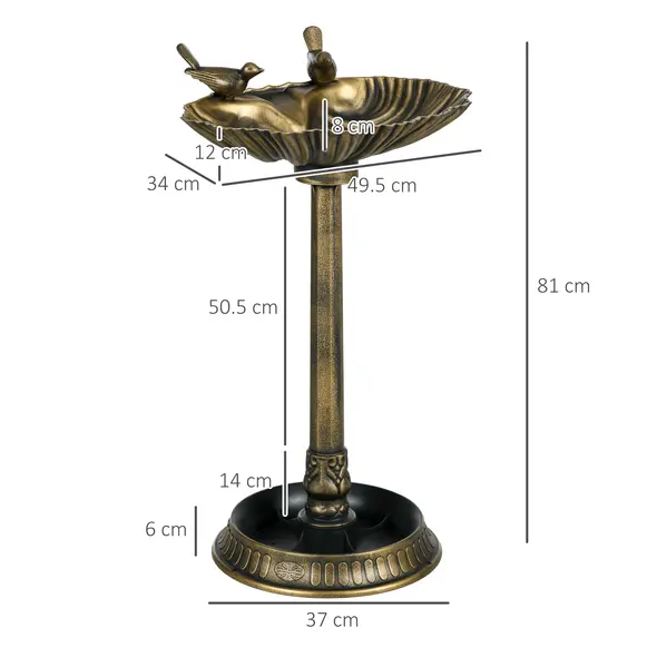 Outsunny 81cm Tall Bird Bath with 2 Decorative Birds, Vintage Style Birdbath with Flower Planter Base, Bird Bath Bowl for Garden, Bronze Tone - 3