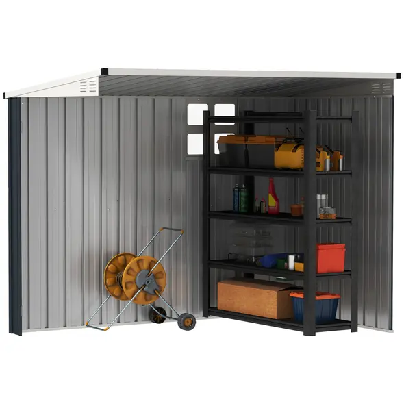 Outsunny 7.6 x 4ft Garden Metal Shed, Outdoor Storage Shed with Window, 2 Vents and Lockable Door for Garden, Patio, Dark Grey - 8