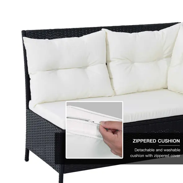 Outsunny 8-Seater Garden Rattan Furniture Rattan Corner Dining Sofa Set Wicker Conservatory Furniture Lawn Patio Coffee Table Foot Stool w/Cushion-Black - 8