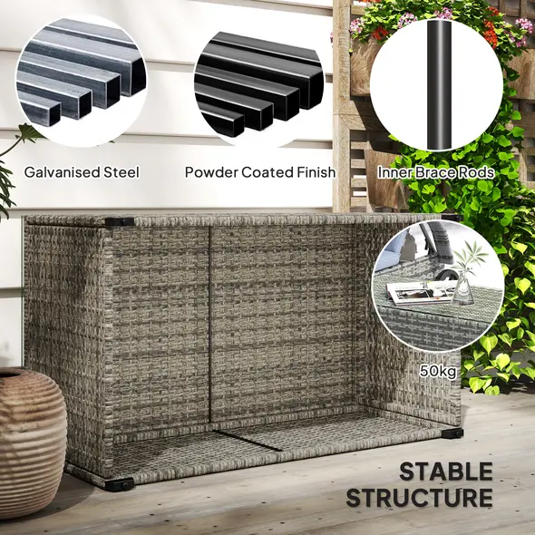 Outsunny 90 x 50cm Glass-Top Rattan Side Table - Dark Grey - 6