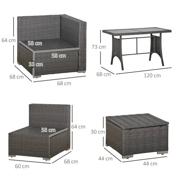 Outsunny 9-Seater Garden Rattan Furniture 10 Pcs Rattan Corner Dining Sofa Set, Grey/Dusty Blue Cushion - 3