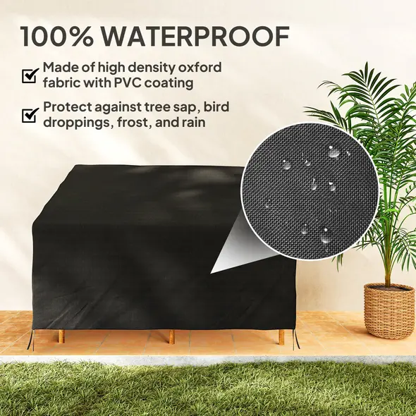 Outsunny 600D Oxford Cloth Furniture Cover, 2 Seater Sofa Protector for Garden Patio, Outdoor, Waterproof, Black, 140L x 84W x 56/94H cm - 5