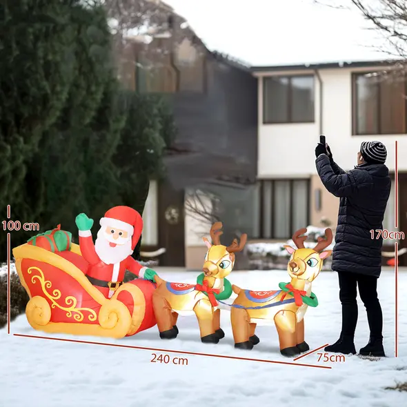 Outsunny 7.9ft Christmas Inflatable Santa on Sleigh with Two Reindeer, Outdoor Christmas Blow Up Decoration with Built-in LED Lights for Garden, Indoor Outdoor Home Decor - 3