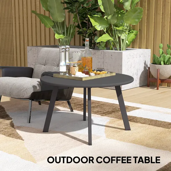 Outsunny 70cm Round Coffee Table, Outdoor Garden Table with Non-Slip Foot Pads and Metal Frame for Garden, Terrace, Balcony, Living Room, Black - 8