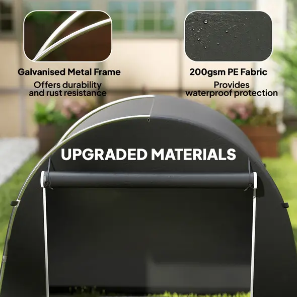 Outsunny 8 x 4 ft Garden Storage Tent, Waterproof Bike Tent with Roll-up Zipper Door and Galvanised Metal Frame, Dark Grey - 4