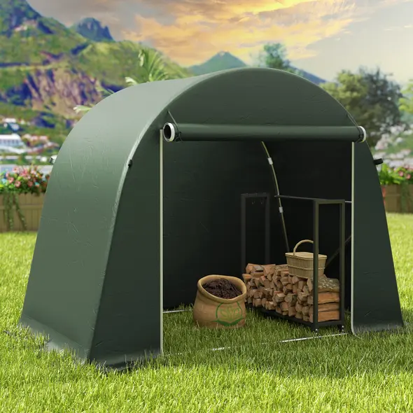 Outsunny 8 x 4 ft Garden Storage Tent, Waterproof Bike Tent with Roll-up Zipper Door and Galvanised Metal Frame, Green - 7