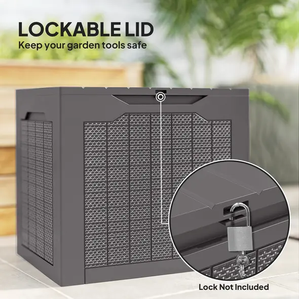 Outsunny 93L Plastic Garden Storage Box, Outdoor Storage Box with Handles, Waterproof Outdoor Storage Container, Brown - 6