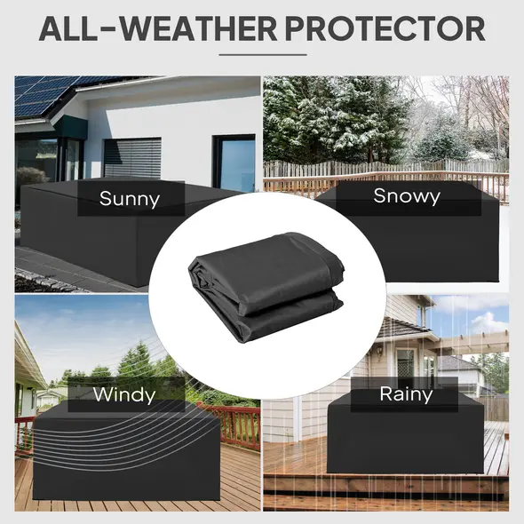 Outsunny 600D Oxford Outdoor Garden Furniture Sofa Set Cover, Waterproof Anti-UV Rattan Sun Lounger Protection Protector Cover, 275L x 205W x 90Hcm, Black - 4