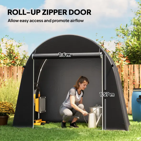 Outsunny 8 x 4 ft Garden Storage Tent, Waterproof Bike Tent with Roll-up Zipper Door and Galvanised Metal Frame, Dark Grey - 6