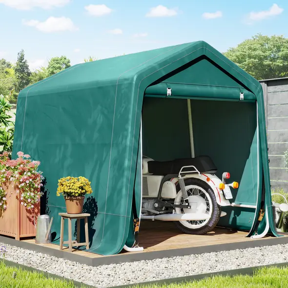 Outsunny 8 x 6.5 ft Outdoor Garden Storage Shed, Waterproof Bike Tent with Double Roll-up Zipper Door for Garden Tools, Green - 2