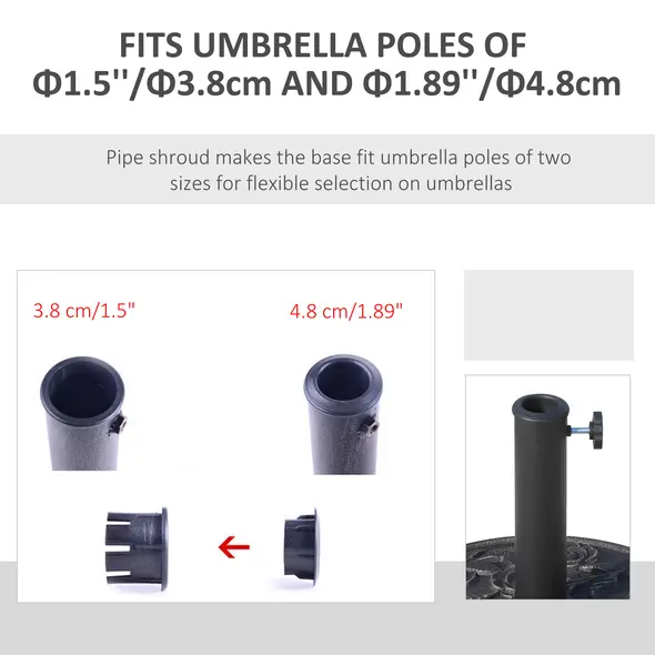 Outsunny 9kg Garden Parasol Base, Round Resin Cast Iron Effect Sun Umbrella Base, Outdoor Umbrella Stand for 38mm or 48mm Outdoor Umbrella Poles, Bronze Tone - 6