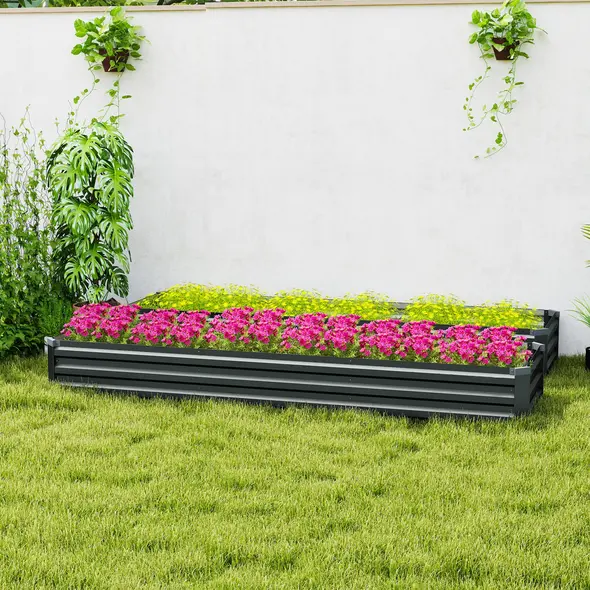 Outsunny 60 x 240cm Galvanised Steel Planter, with Open Bottom, Pack of 2 - 8