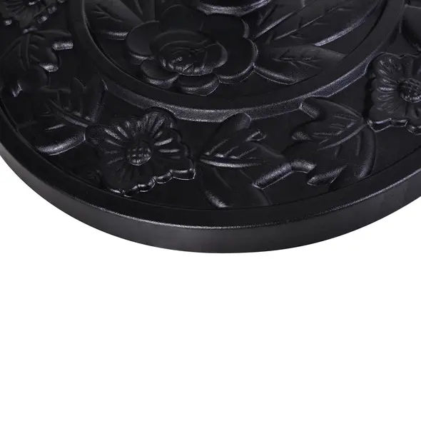 Outsunny 9kg Resin Parasol Base, Half Round Umbrella Stand with Floral Design for Garden, Outdoor, Suitable Umbrella Rod: Φ3.8cm, Φ4.8cm, Black - 9