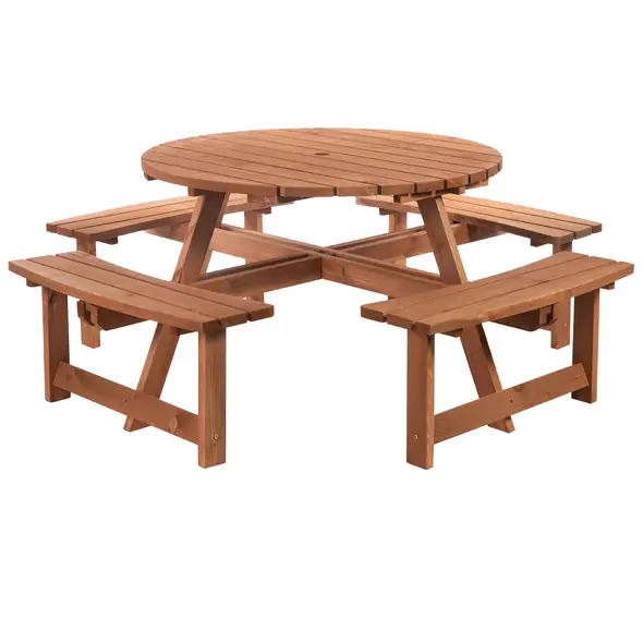 Outsunny 8-Seater Wooden Picnic Set-Fir Wood - 1