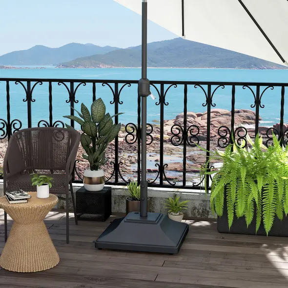 Outsunny 60kg Water/Sand Fillable Parasol Base, with Wheels - Black - 2