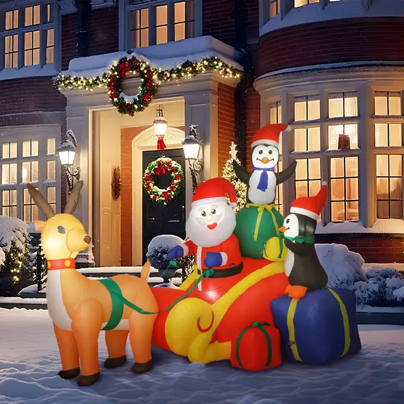 Outsunny 6ft Inflatable Santa Sleigh Decoration, with Accessories - 8