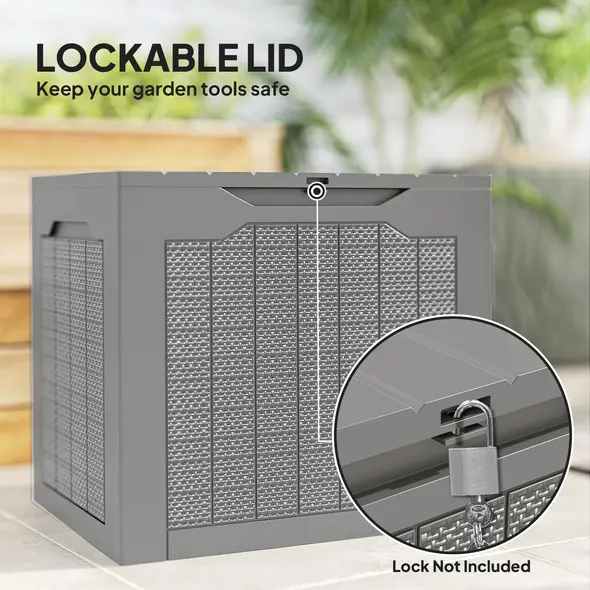 Outsunny 93L Plastic Garden Storage Box, Outdoor Storage Box with Handles, Waterproof Outdoor Storage Container, Khaki - 6