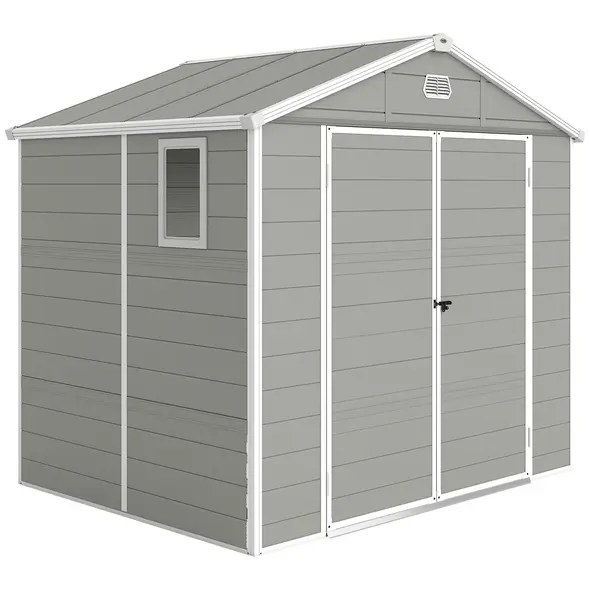 Outsunny 7.9ft x 6.2ft Aluminium Frame Rust Resistance Waterproof Shed, with Galvanised Foundation - Light Grey - 1
